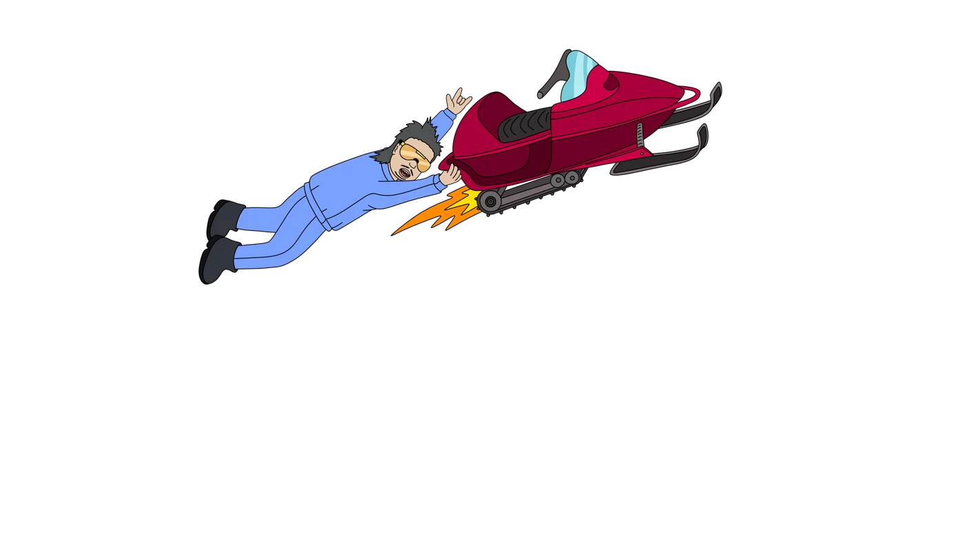 Larry on rocket snowmobile